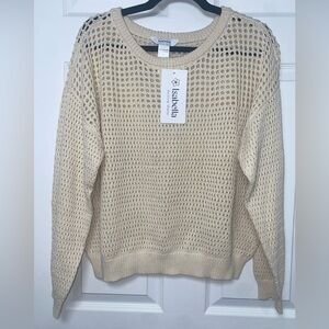 Isabella Active Wear Women's Open Stitch Pullover Beige Knit Sweater Large NWT